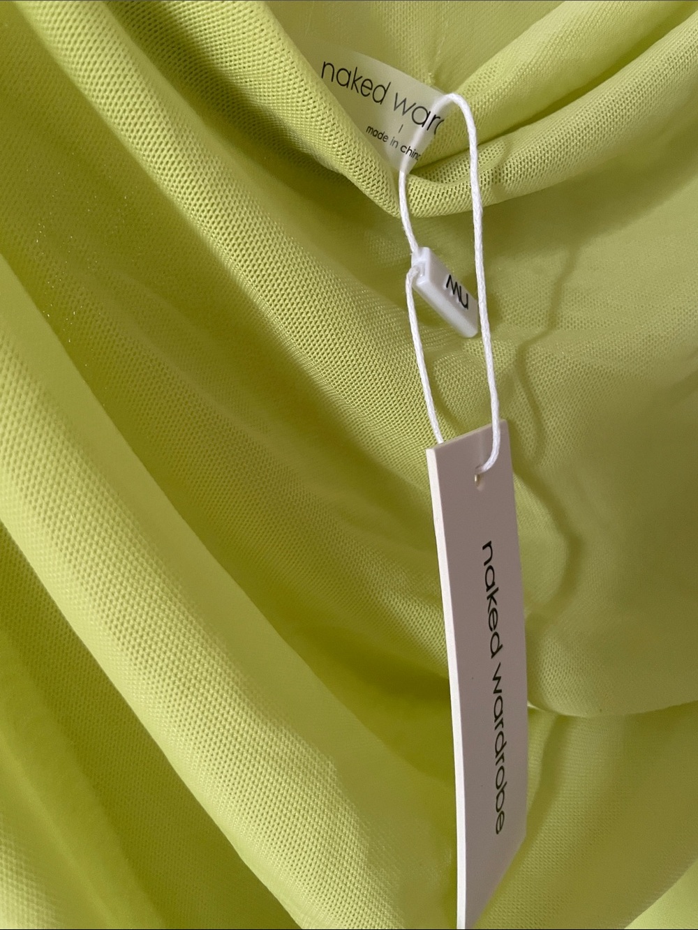 Naked Wardrobe Mesh Draped Strap high-slit Maxi dress - Chartreuse - Picture 2 of 6